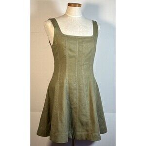 Christian Lacroix Dress Square Neck Linen Mini Olive Green Sleeveless Dress M 6